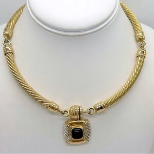 Stocko Vintage Twisted Rope Black Pendant Snap Clasp Necklace